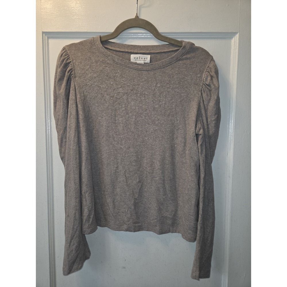 Velvet by Graham & Spencer Gray Knit Puff Long Sleeve Crewneck Top M